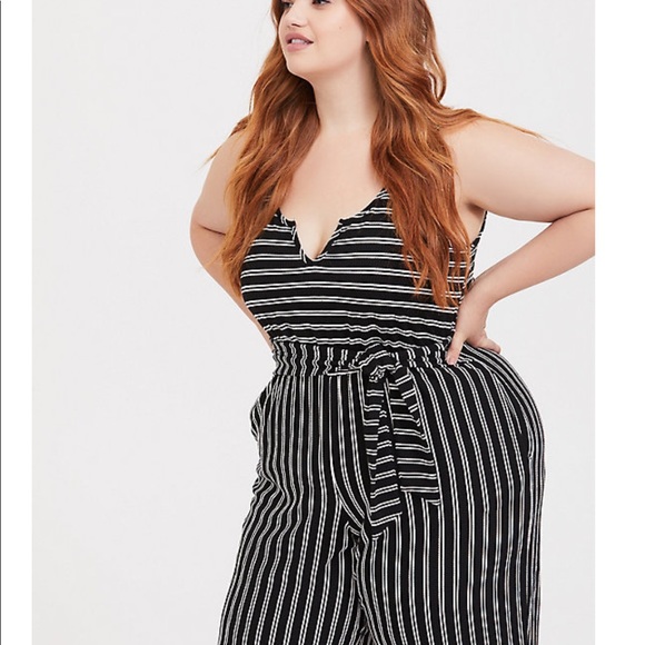NWT Black & White Striped Rib Culottes Jumpsuit - Picture 2 of 7